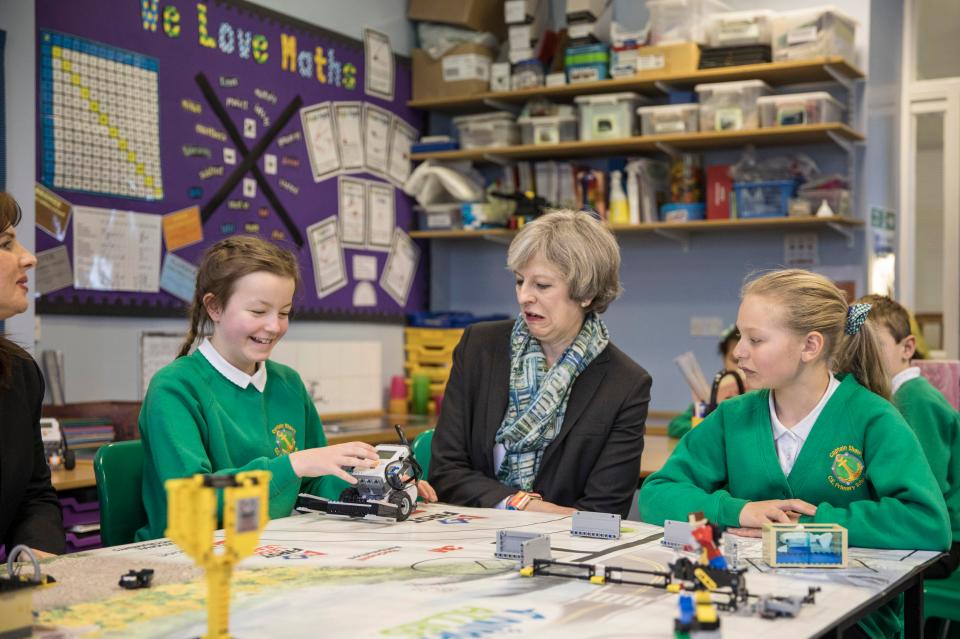  Theresa May tried to get to grips with some Lego at the Copeland visit