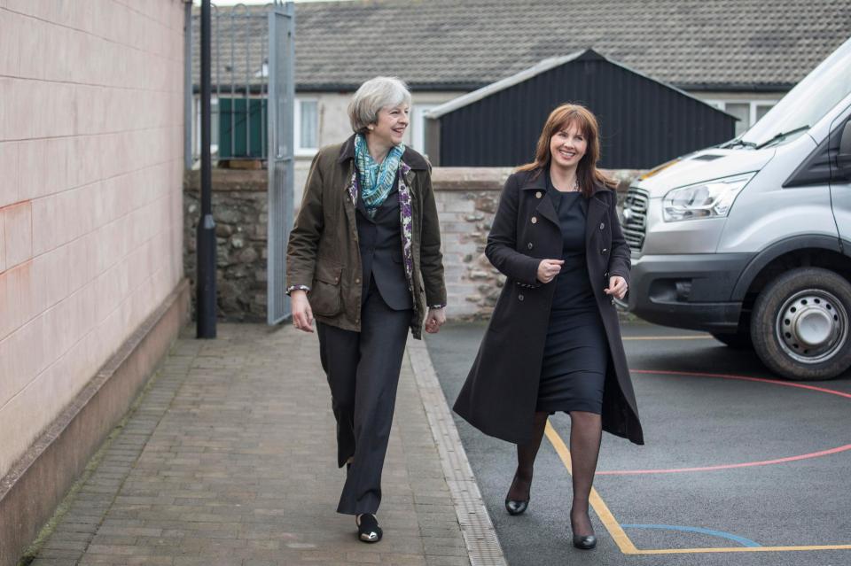  Theresa May with the candidate Trudy Harrison in her home village of Bootle