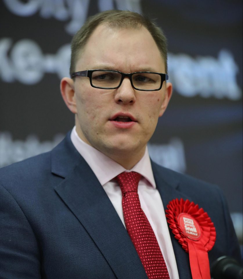 Labour candidate Gareth Snell makes a speach after winning the Stoke-On-Trent Central by-electio
