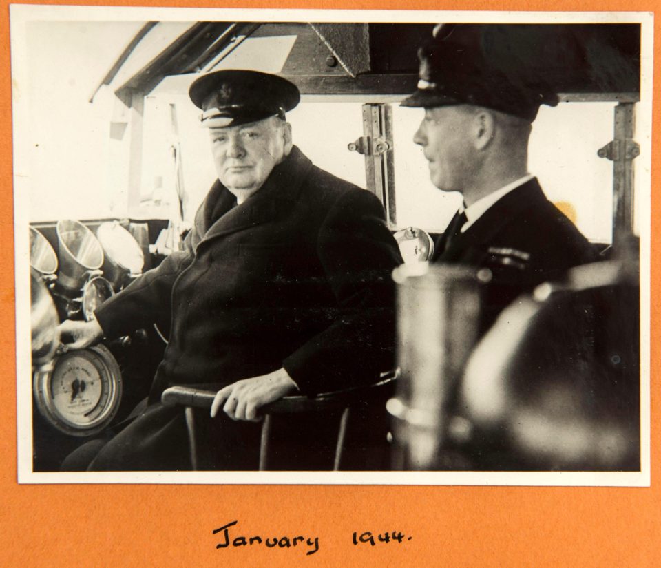 Churchill behind the wheel of a ship in January 1944