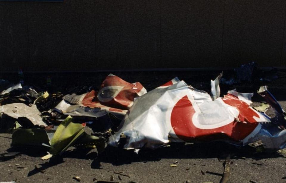  Debris from the aircraft was spread across the disaster site from the force of the explosion