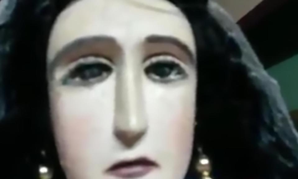  Video apparently shows the statue of the Virgin with a drop in her eyes and the woman can be heard saying: 'Look at this, she is crying.'
