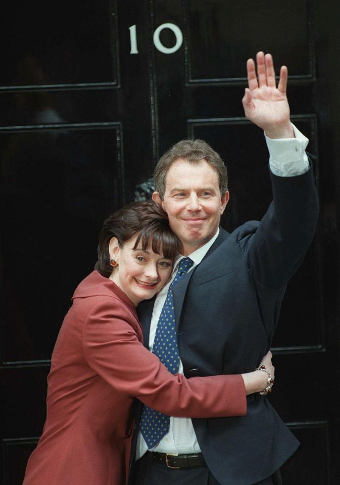  Former PM Tony Blair, hugged by his wife Cherie outside No. 10 Downing Street following his 1997 election victory