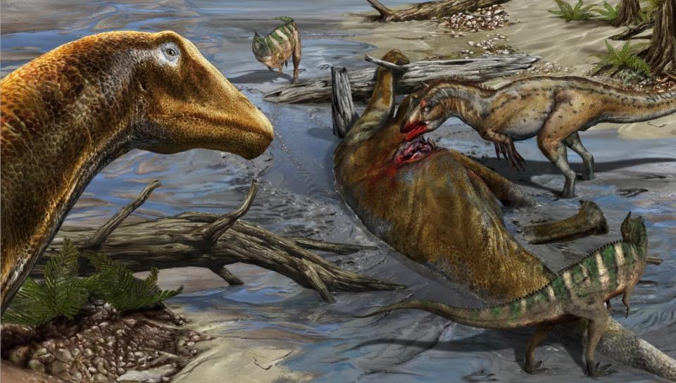  An artist's impression of the Galeamopus pabsti during the Late Jurassic of North America