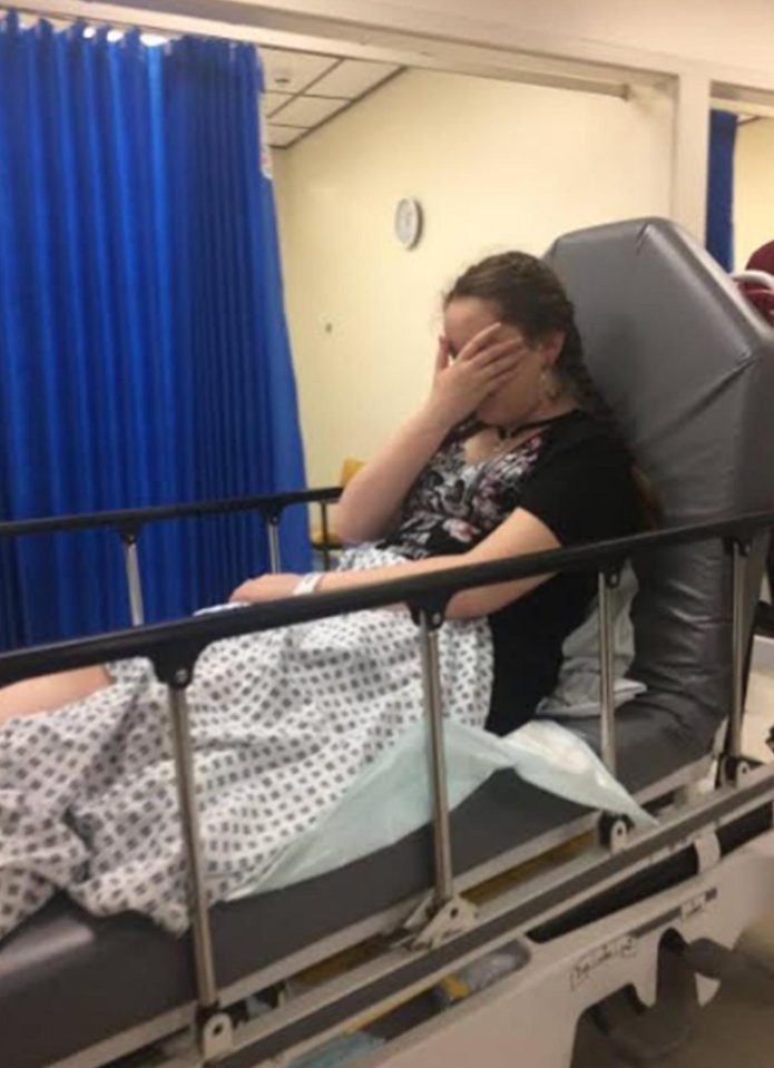 Olivia in hospital with her horror injuries after the gig