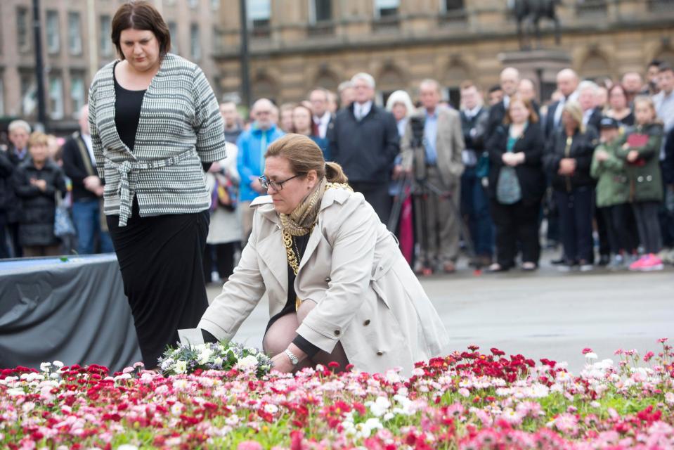 Glasgow's Lord Provost, Councillor Eva Bolander, and Councillor Susan Aitken, leader of Glasgow City Council at a Vigil in George Square for Manchester attack