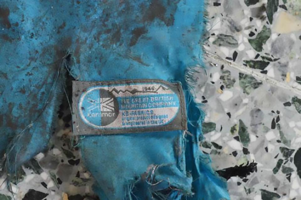 Remains of blue Karrimor backpack which Abedi probably used to carry bomb hidden inside a metal container