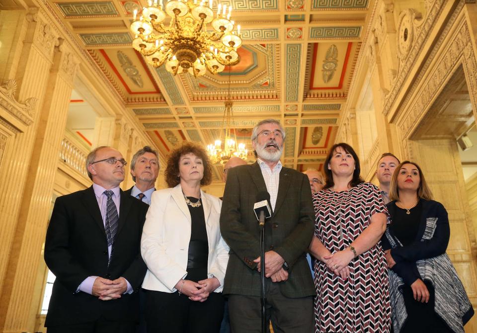  Sinn Fein president Gerry Adams speaks at Stormont