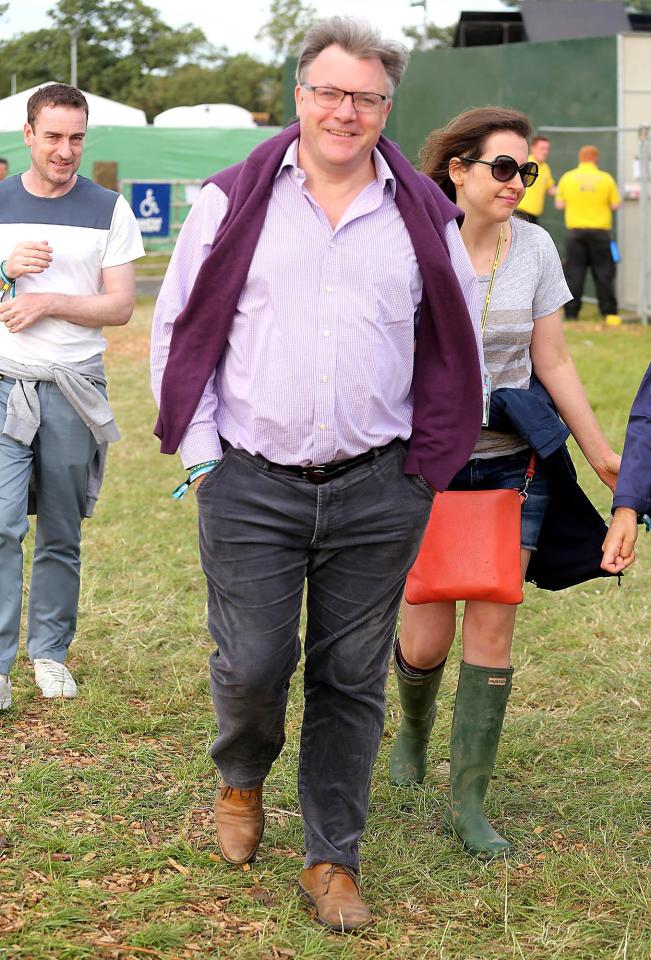 Ed Balls walking around Glastonbury