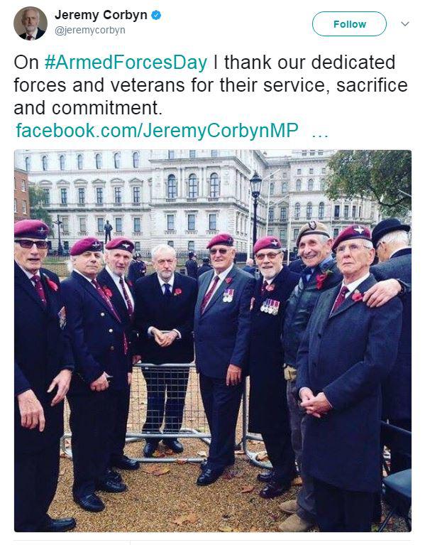  Corbyn posted a photo to mark Armed Forces Day apparently taken two years ago