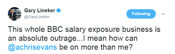 Lineker was accused of 'gloating' after making the crack on Twitter