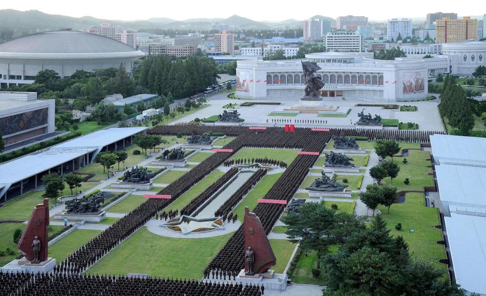  The incredibly well-coordinated parade comes amid rising tensions between North Korea and the United States