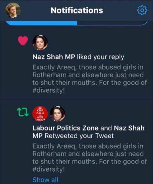 screengrab of Naz Shah's tweets