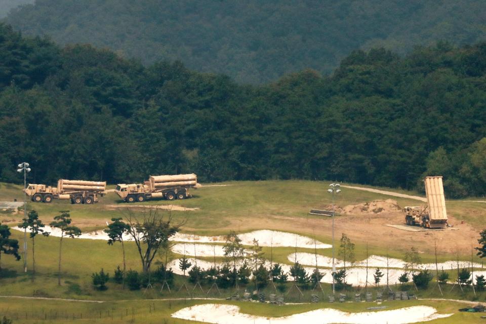  The THAAD air defence system was pictured being prepared yesterday