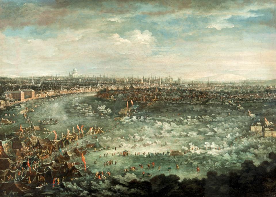  Jan Griffier's painting The Great Frost shows revellers on the the frozen Thames ice