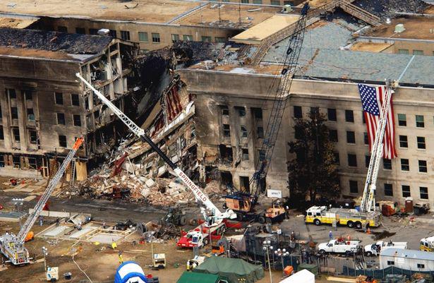  An aerial view of the Pentagon in Washington, DC two days after the terror attacks