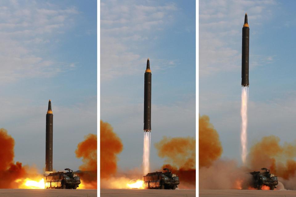  The missiles could be either intermediate range Hwasong-12 (above) or intercontinental ballistic Hwasong-14 missiles