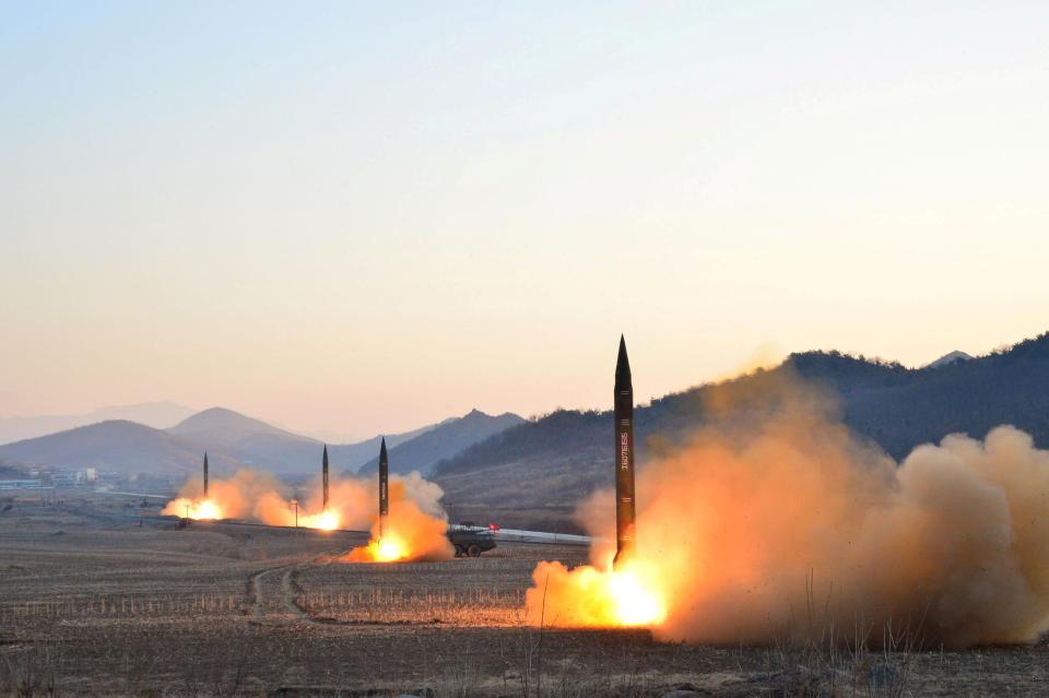 Several missiles take to the skies over North Korea in a previous test launch 