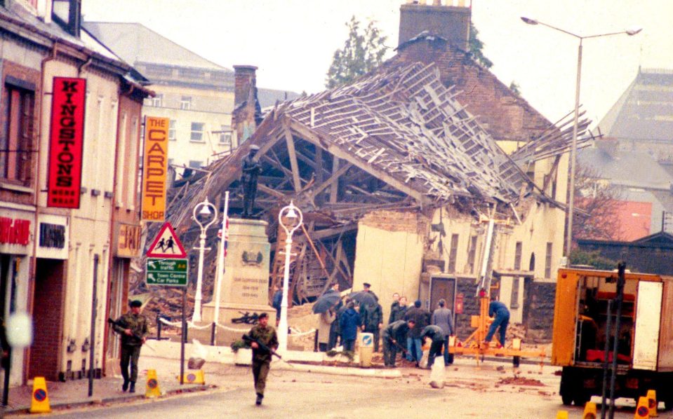  The scene after the bombing at the Cenotaph, Enniskillen, after an IRA attack