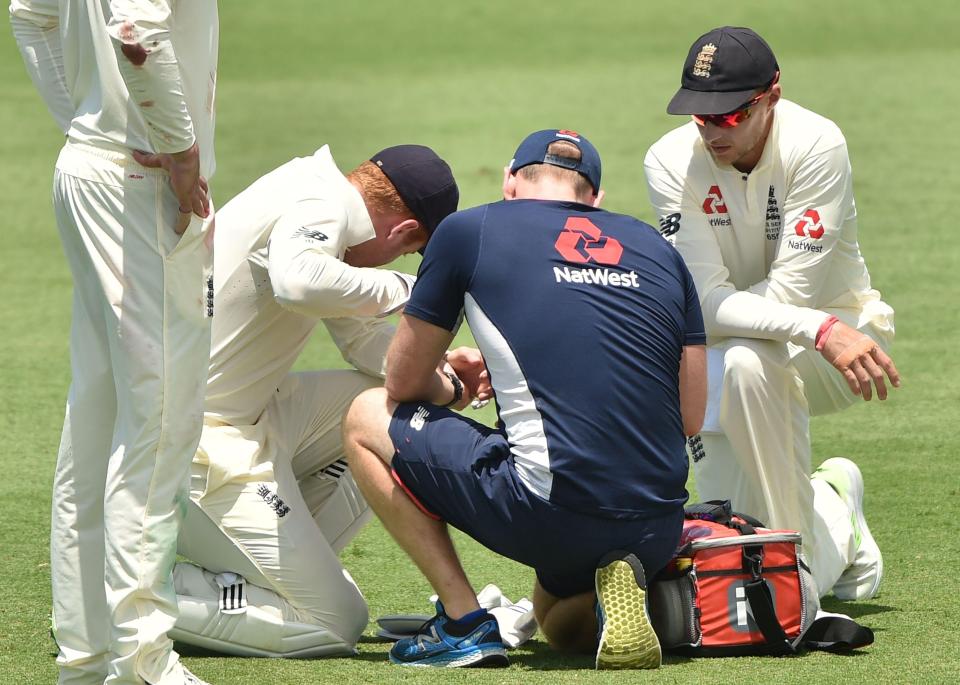 Jonny Bairstow received treatment on the field before heading off
