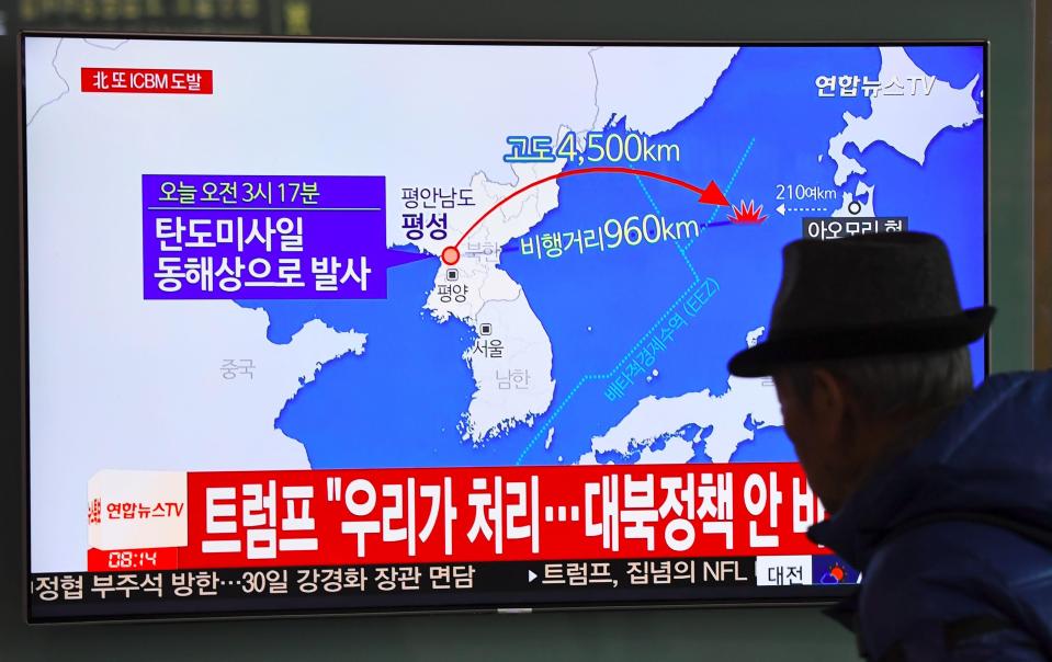 A graphic on the South Korean news shows the missile's trajectory 