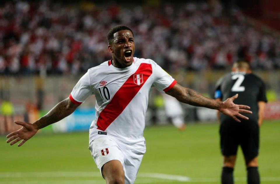Jefferson Farfan celebrates after scoring opener for Peru against New Zealand