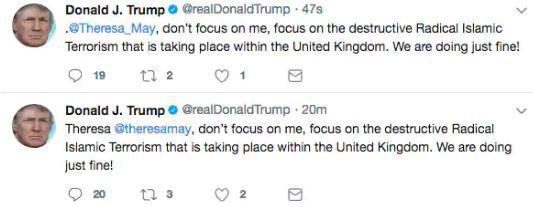  Trump sent the tweets within 20 minutes of eachother