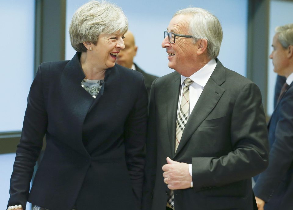 It was smiles all round for Theresa May and Jean-Claude Juncker at midday