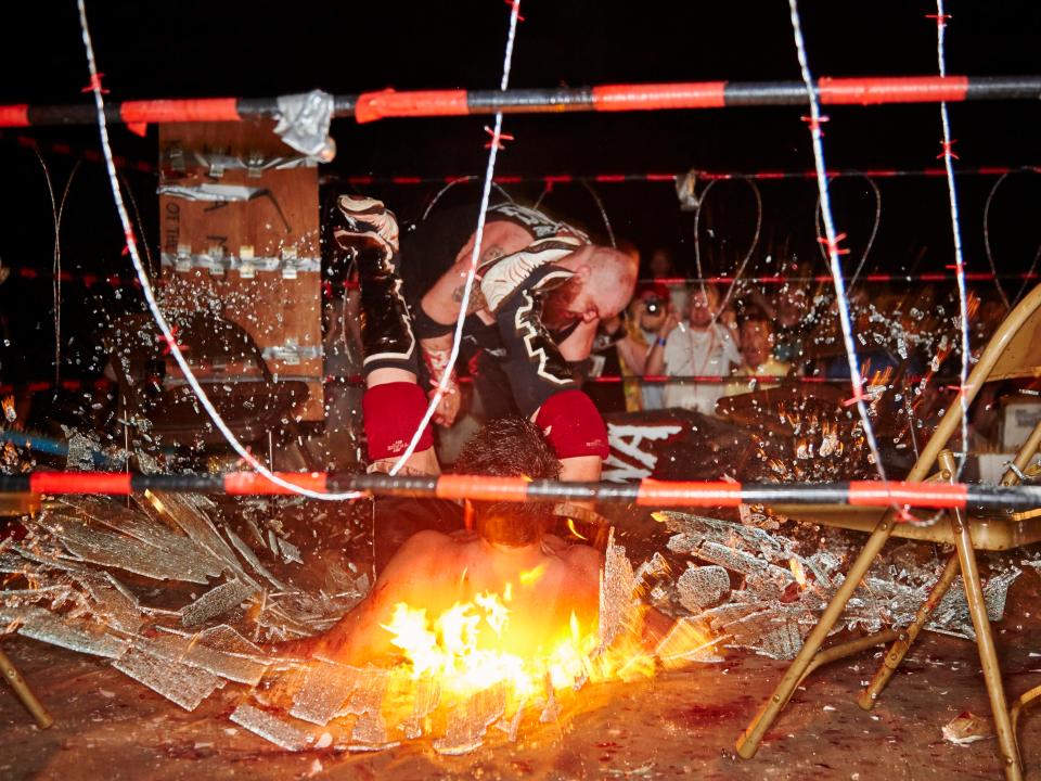  Matt Tremont slams opponent Josh Crane through flaming glass