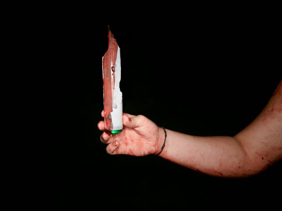  A broken light tube that was taken out of a wrestler's side after one match