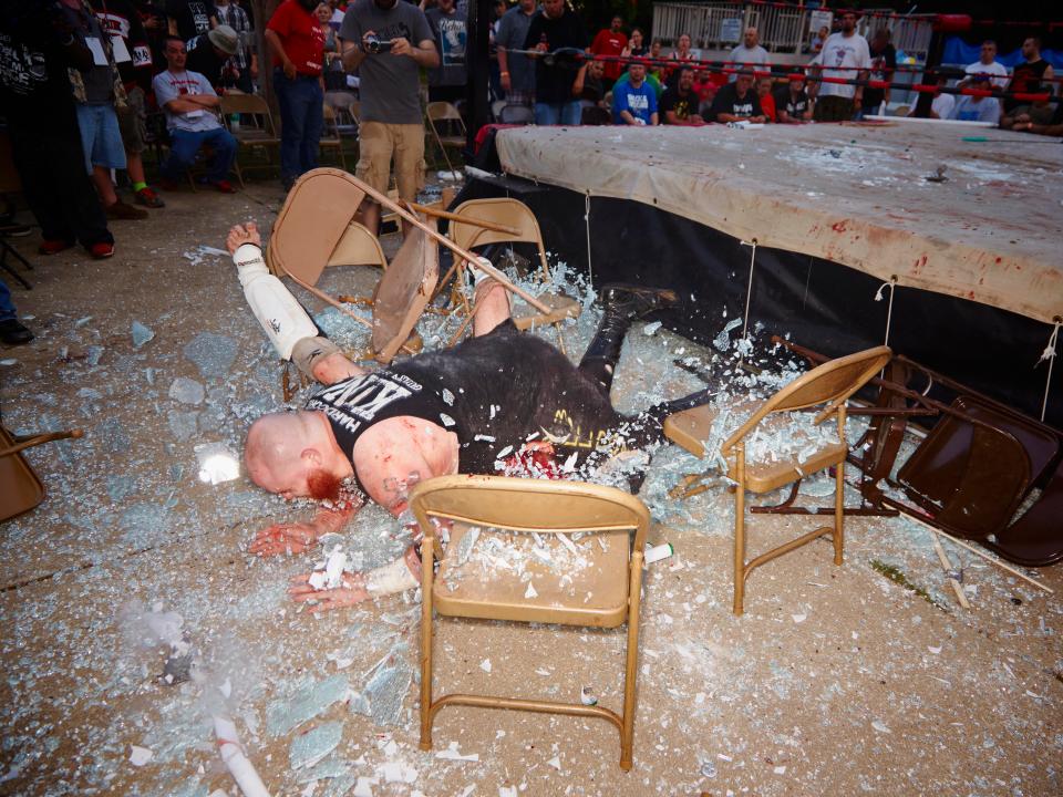  After the final sheet of glass didn't break during this match, Matt Tremont jumped out of the ring and on to Jesse F***ing Amato