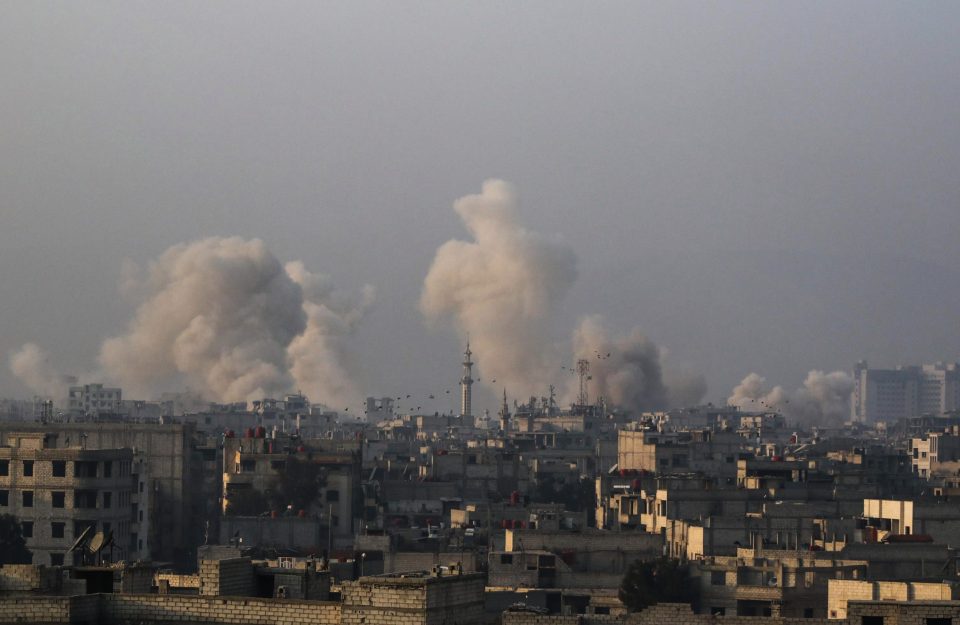 Smoke rises after an airstrike carried out by the warplanes of Assad Regime in besieged Eastern Ghouta in Damascus, Syria