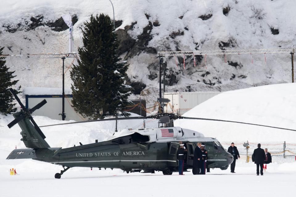 The eagle has landed... Marine One after touching down 