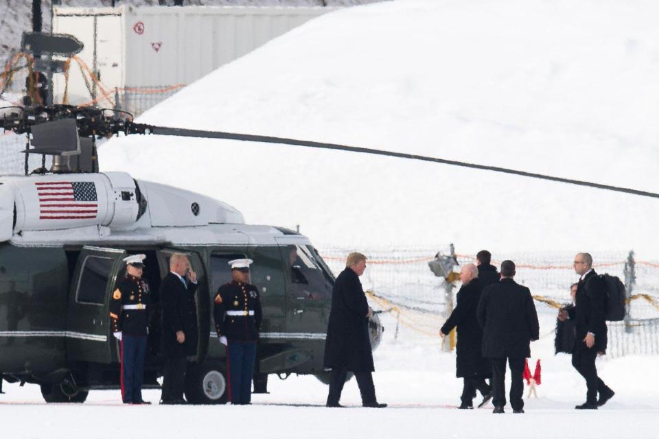  President Trump disembarks from Marine One at the heliport during the 48th annual meeting of the World Economic Forum, WEF, in Davos, which brings together entrepreneurs, scientists, corporate and political leaders 