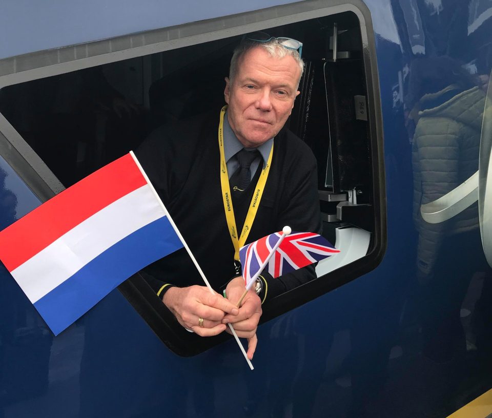 The driver of the first Eurostar train into Amsterdam