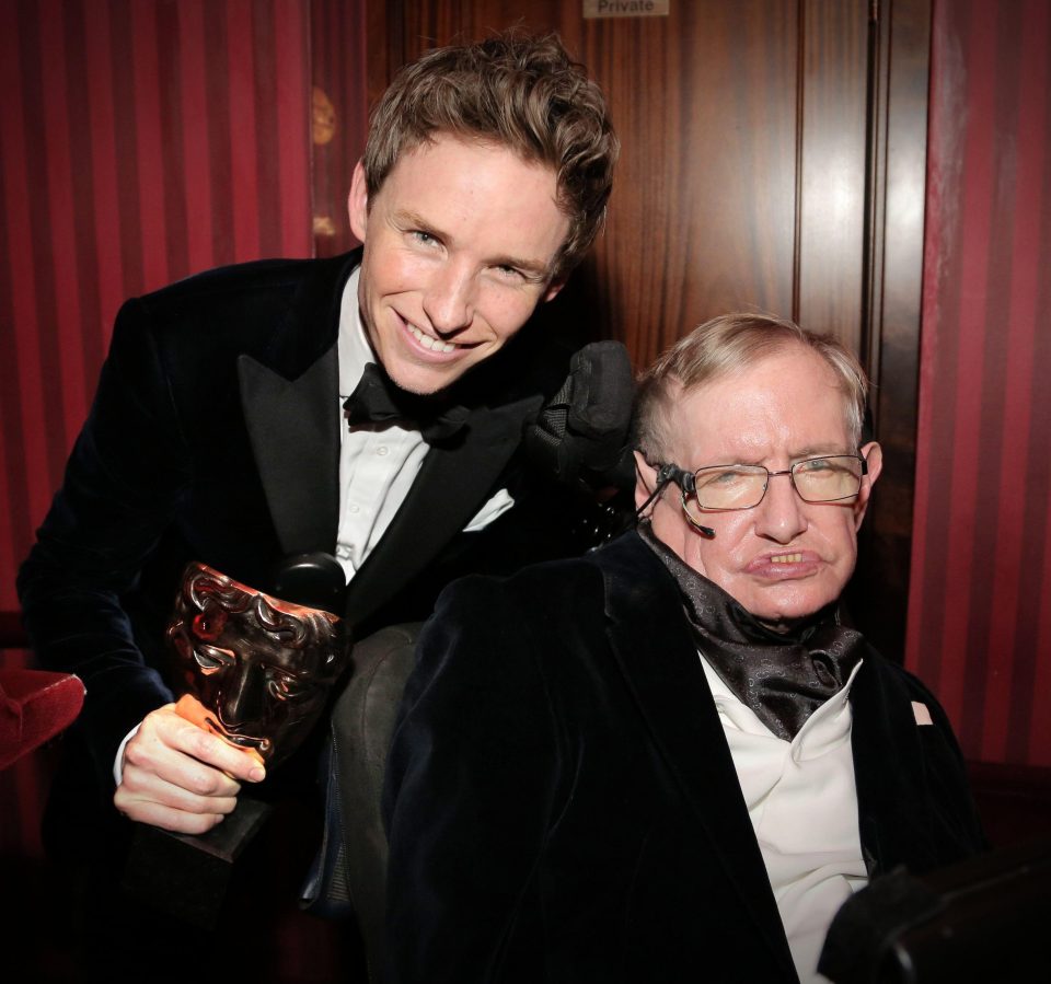  Redmayne with Prof Hawking at the Baftas in 2015
