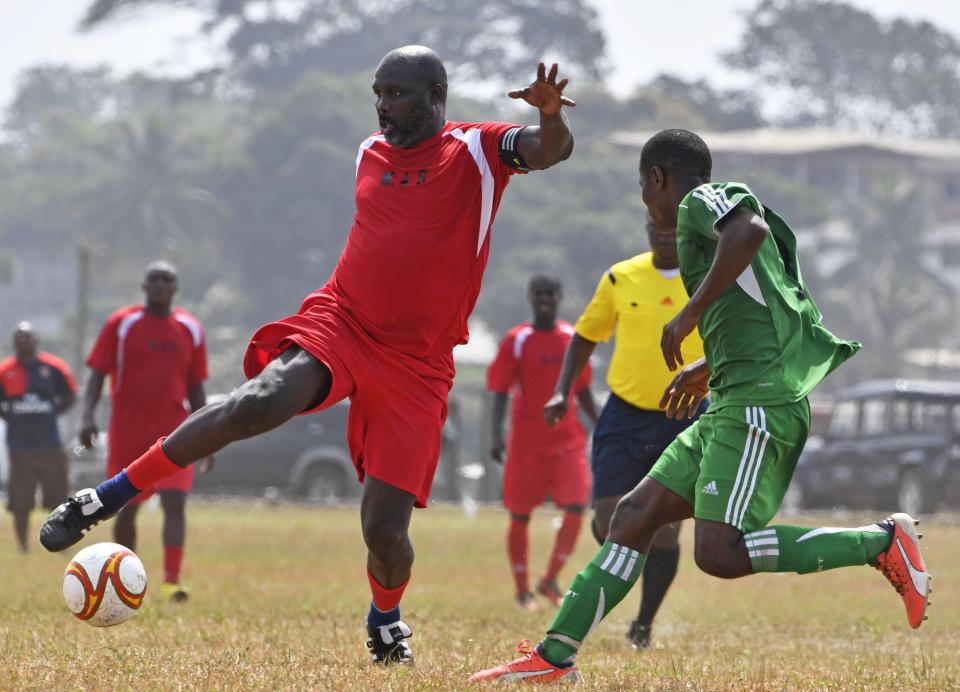 George Weah dusted off his boots earlier this year to take on the Liberian army team