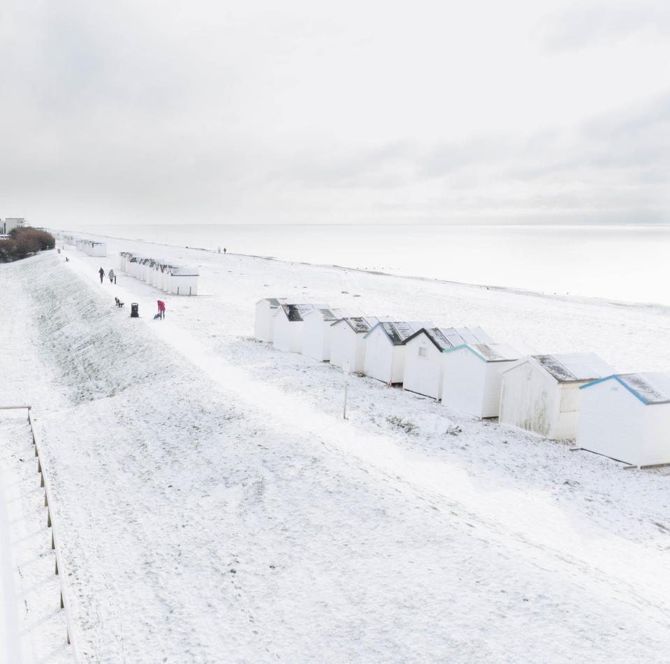  Snow covering the beach at Goring-by-Sea in West Sussex