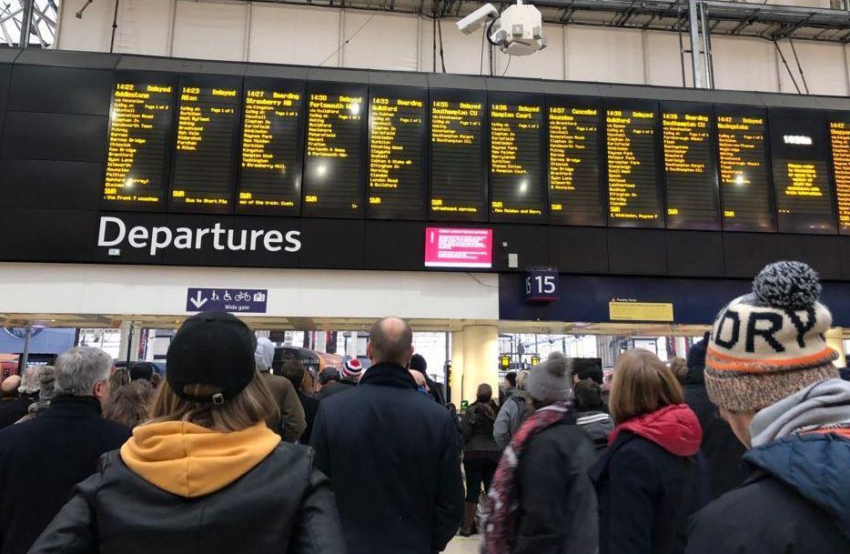  The departures board at Waterloo station, where services will begin to wind down from 8pm