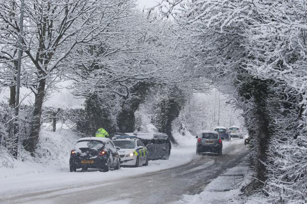 Britain was battered by icy weather last week and snow continued to fall today, pictured