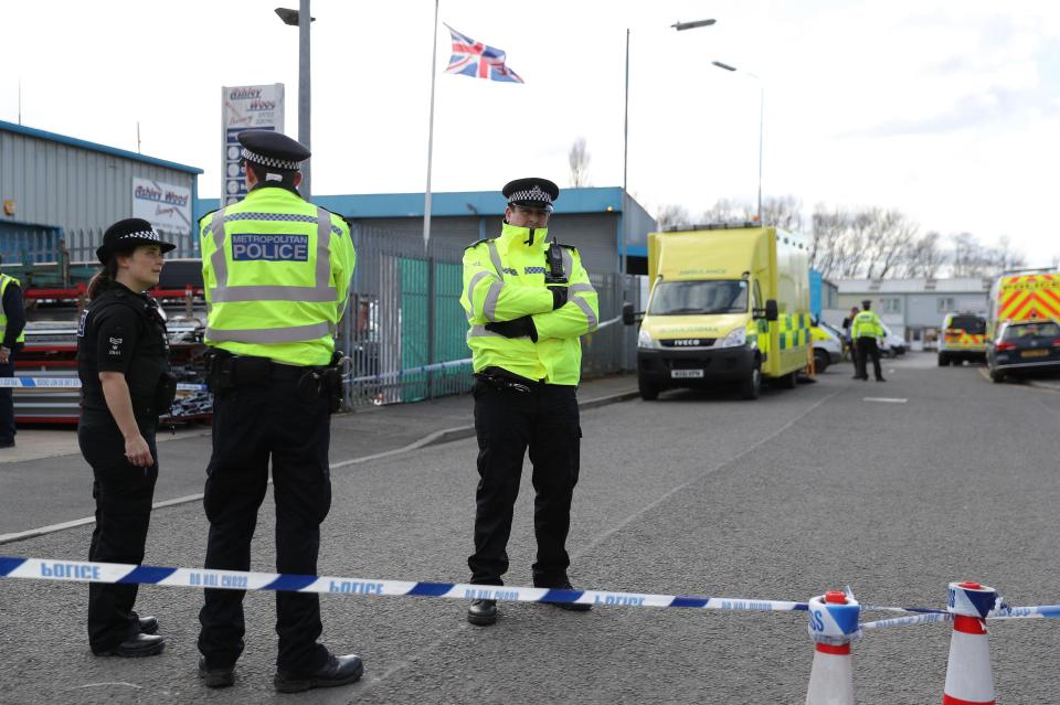 Police standing guard at Salisbury after the attack 