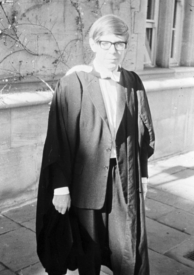  Hawking at his Oxford graduation. He went on to achieve a PhD at Cambridge