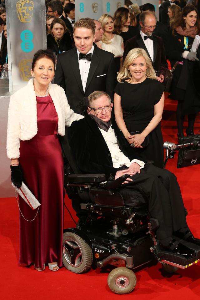  Professor Stephen Hawking, ex-wife Jane Wilde Hawking and daughter Lucy at the Bafta Awards in 2015
