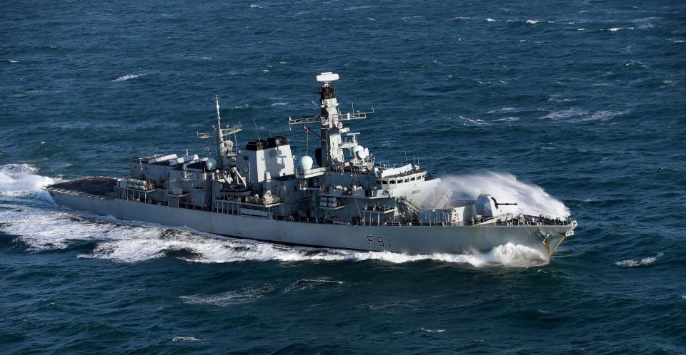  HMS Sutherland seen escorting two Russian warships as they passed through the Channel