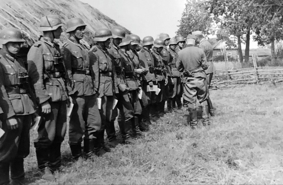 German soldiers stand to attention and await orders during Operation Barbarossa in Russia in 1941