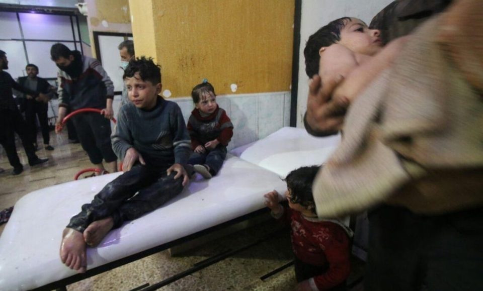  Children shake in terror after the alleged chemical attack yesterday