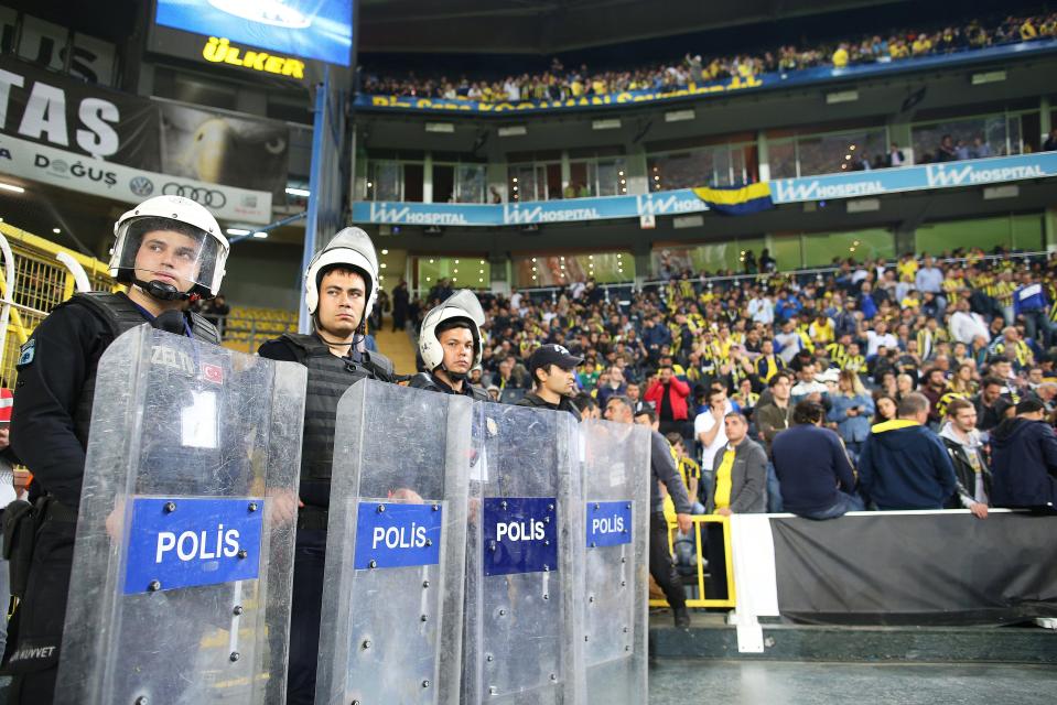 Riot police were on hand to try and diffuse the ugly situation in Turkey