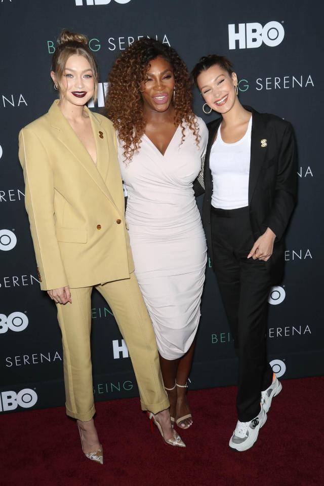  Gigi poses on the red carpet with sister, Bella, and superstar Serena Williams