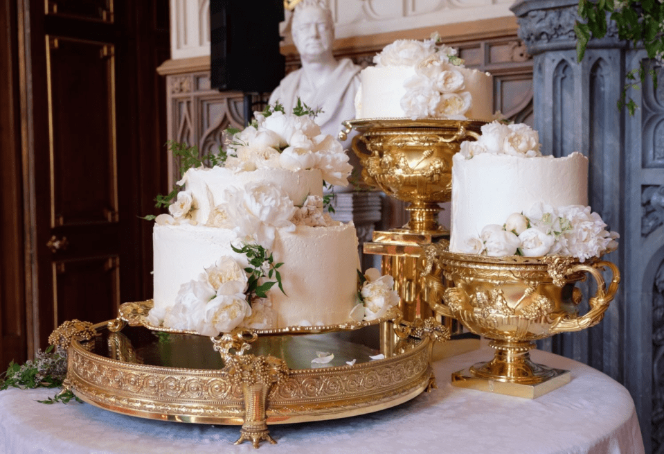The wedding cake was designed by Claire Ptak and features elderflower syrup made at The Queen’s residence