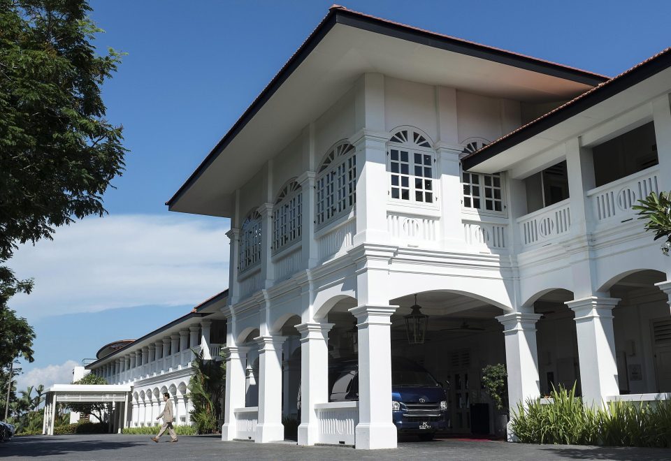 Old colonial era buildings have been restored an incorporated into the complex